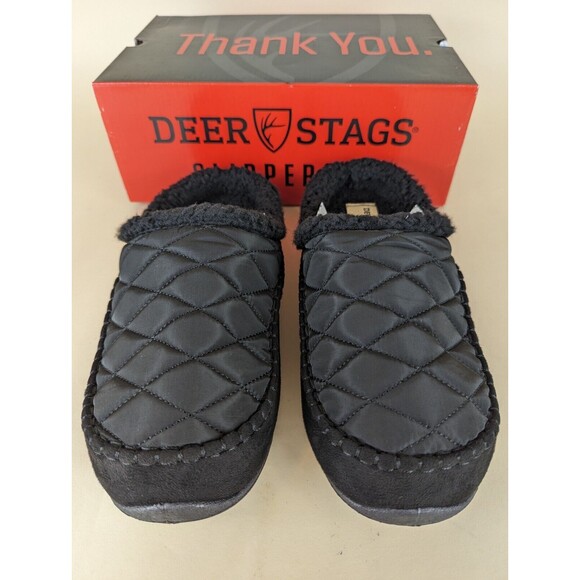DEER STAGS Slippersooz Alma Slippers Mens 7 M Black Quilted Slip On Shoes NWB - Picture 7 of 14